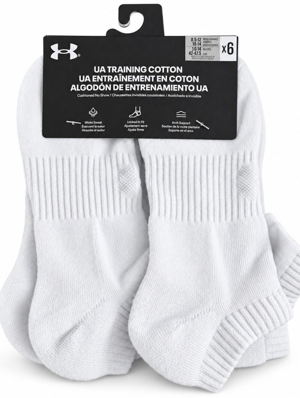 Under Armour UA No Show Socks 6 Pack Unisex Black Gray White M 8.5-13 W 10-14